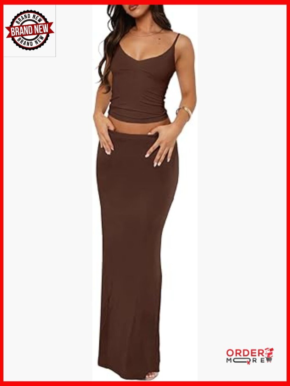 Two Piece Skirt Set Sleeveless Spaghetti Strap Pleated Tank Top Maxi Skirt